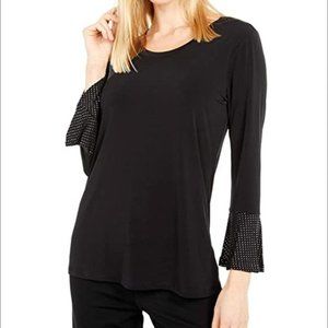 MICHAEL Michael Kors Women's 3/4 Sleeves Dot Cuff Studded Blouse Top in Black